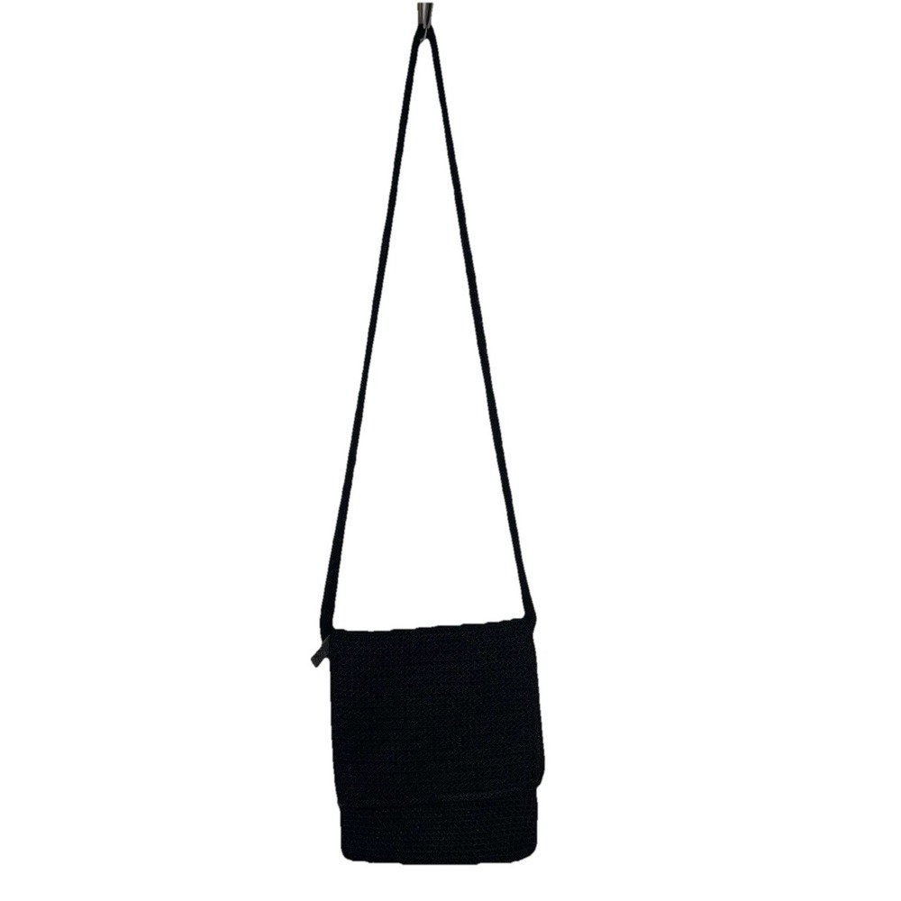 "THE SAK" KNIT CROCHET CROSSBODY BAG, FABRIC LINING, BLACK approx 8.5"x 6.5"